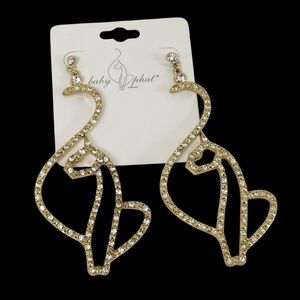 NWT Baby Phat Pierced Earrings Gold Rhinestone Large 4" Y2K